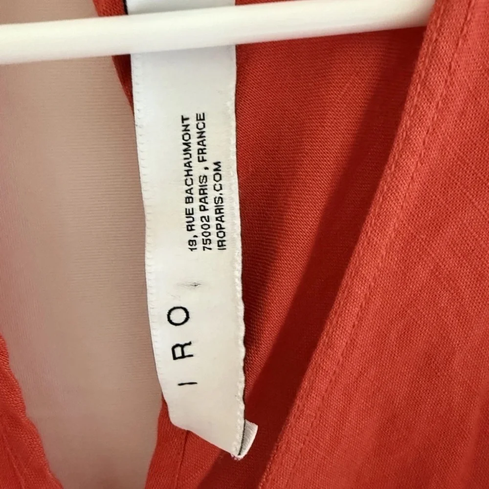 IRO “Billow” Red Ruffle Mini Dress Size 36 (US 4) Linen Blend V Neck Tiered - Picture 3 of 7